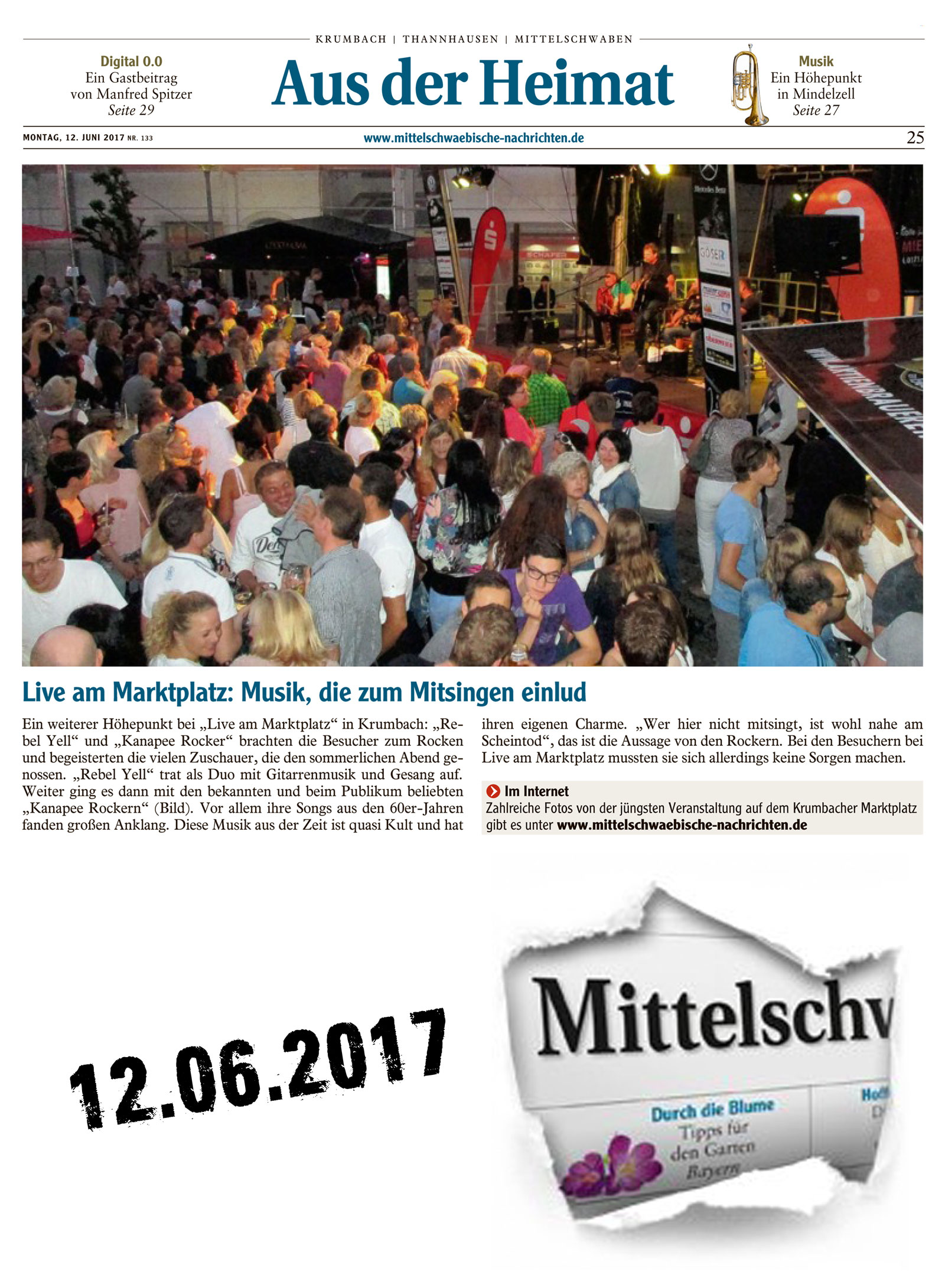 Rebel Yell & Kanapee Rocker bei live am Marktplatz 2017 06 12 Mittelschwaebische Nachrichten