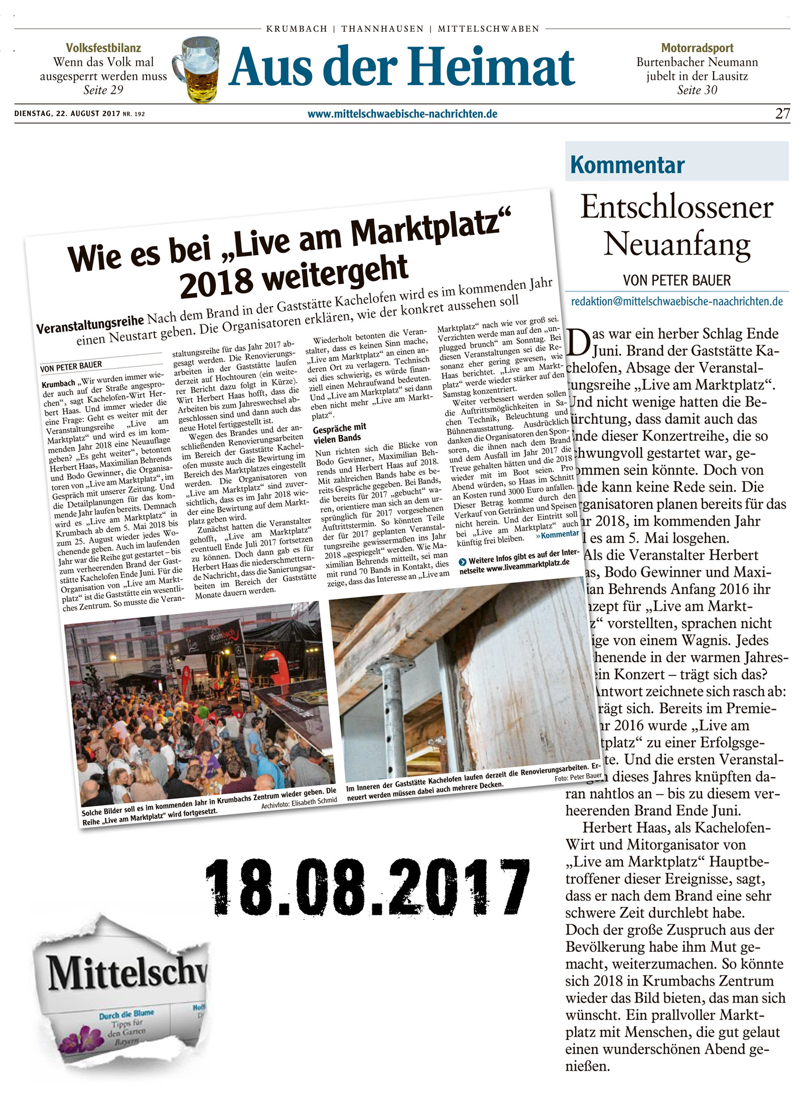 Wie es bei Live am Marktplatz 2018 weiter geht - 2017 08 18 Mittelschwaebische Nachrichten