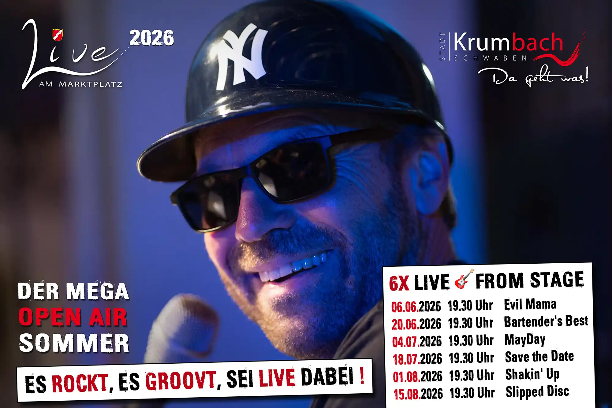 Live am Marktplatz, der Open Air Sommer in Krumbach 2026 mit 6 Events